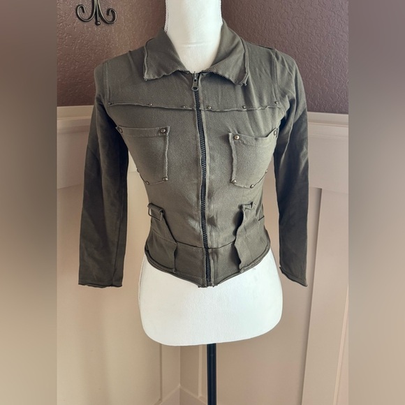 Vintage 2000s y2k Zip Up Olive Green Women's Jacket Size Small - Picture 1 of 10